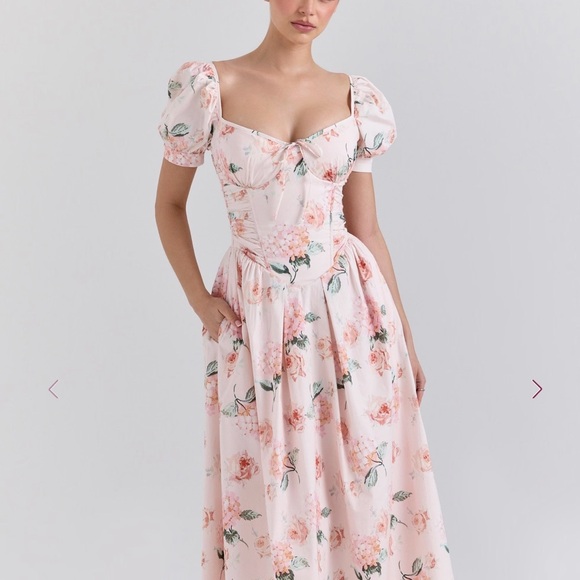 House of CB Lulabell Floral Cotton Puff Sleeve Midi Dress - Size M - Picture 3 of 7